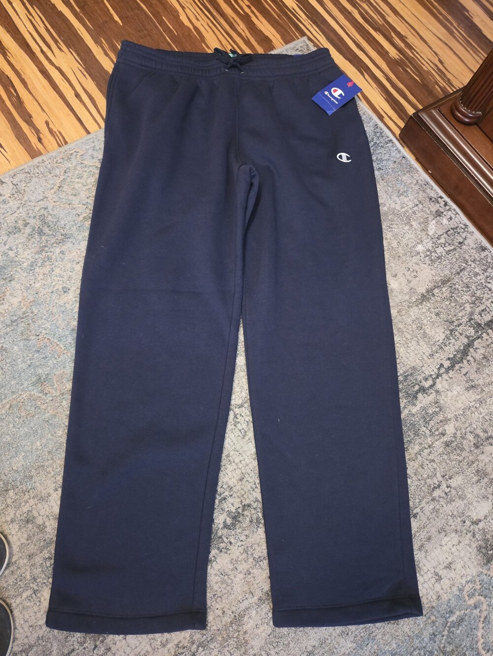 NWT Champion Men's Powerblend Fleece Open Bottom Sweatpants Pockets Navy XL